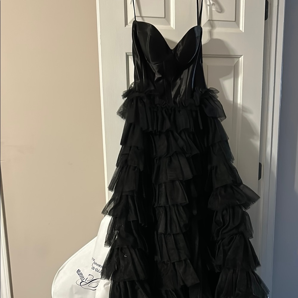 Elegant Black Ruffled Gown